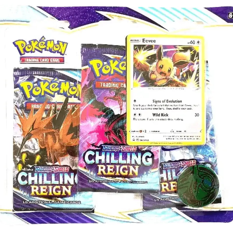 3x Pokemon Booster Packs + Eevee/Snorlax - Chilling Reign