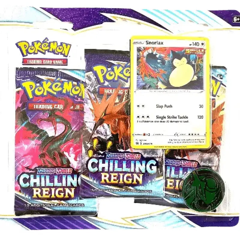 3x Pokemon Booster Packs + Eevee/Snorlax - Chilling Reign