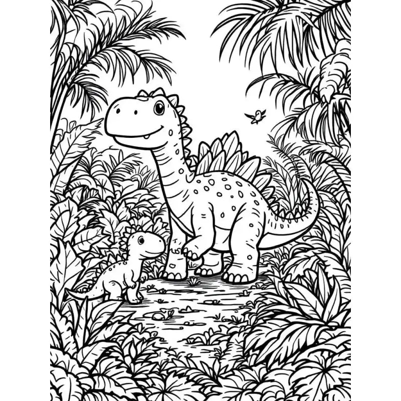 Dino Ausmalbild Dinosaurier Mama mit Dinobaby - kostenlos - 1